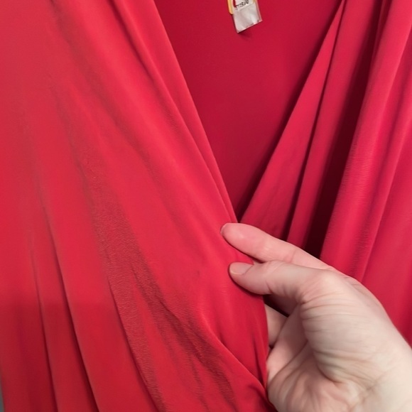 NWT Max and Cleo Red 3/4 Length Sleeve Wrap Style Midi Dress Size L - Picture 4 of 7